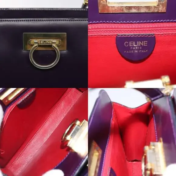CELINE Hand Bag Leather Purple Gold - Picture 11 of 13